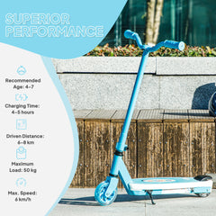 AIYAPLAY Electric Scooter for Kids Ages 4-7, with Auxiliary Rear Wheels, Flashing LED Light and Electric Brake, Kids Electric Scooter for Boys Girls, 6 KM/H & 8 KM, Blue