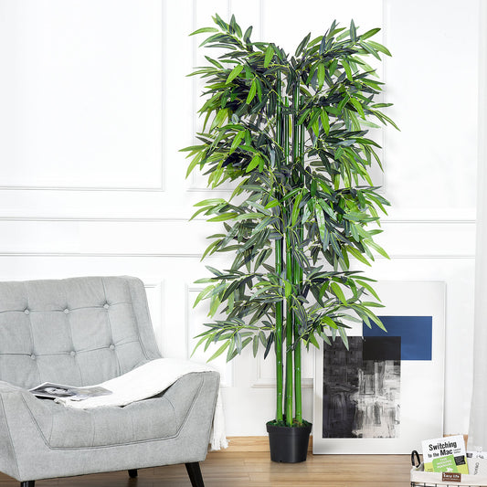 Outsunny 6ft Artificial Bamboo Tree Plant Greenery in A Pot for Home Office Planter 1.8M