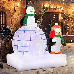 HOMCOM 5ft Christmas Inflatable Two Penguins Wearing a Scarf with Ice House Blow Up Decor Home Indoors with Built-in LED Lights Outdoor Toys in Lawn Garden