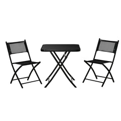 Outsunny 3 Pieces Garden Bistro Set, Folding Patio Table with Glass Table Top and 2 Chairs, Outdoor Furniture Set for Garden and Porch, Black