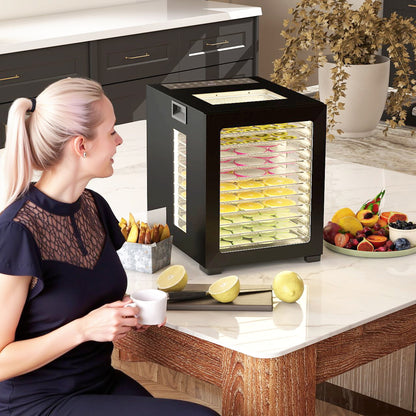 HOMCOM Food Dehydrator with 12 Stainless Steel Tray, 850W Food Dryer Machine with LED Touch Panel, 40-70√¢‚Äû∆í Adjustable Temperature, 48H Timer for Drying Fruit, Meat, Vegetable, Jerky, Pet Treat, Black