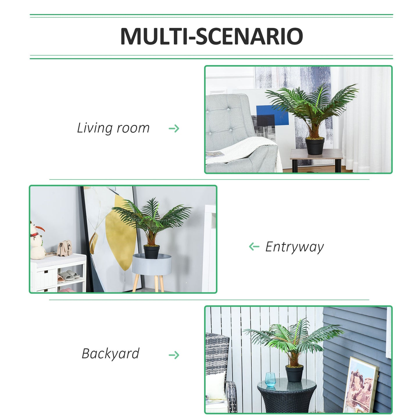 Outsunny 60cm/2FT Artificial Palm Tree Decorative Plant 8 Leaves with Nursery Pot, Fake Tropical Tree for Indoor Outdoor D√É¬©cor