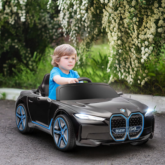 HOMCOM BMW i4 Licensed 12V Kids Electric Ride-On Car, with Remote Control, Portable Battery, Music, Horn, Headlights - Black