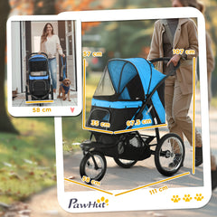 عربة أطفال PawHut Dog Pram Dog Stroller Jogger قابلة للطي للكلاب المتوسطة والصغيرة، مع عجلات مطاطية ووسادة قابلة للغسل - أزرق