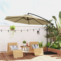 Outsunny 3m Overhanging Parasol, with Base, Weights and Cover - Sand brown