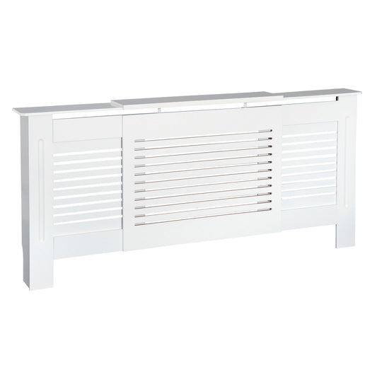 HOMCOM MDF Extendable Radiator Cover Cabinet Shelving Home Office Slatted Design White 139-208.5L x 20.5W x 82.5H cm