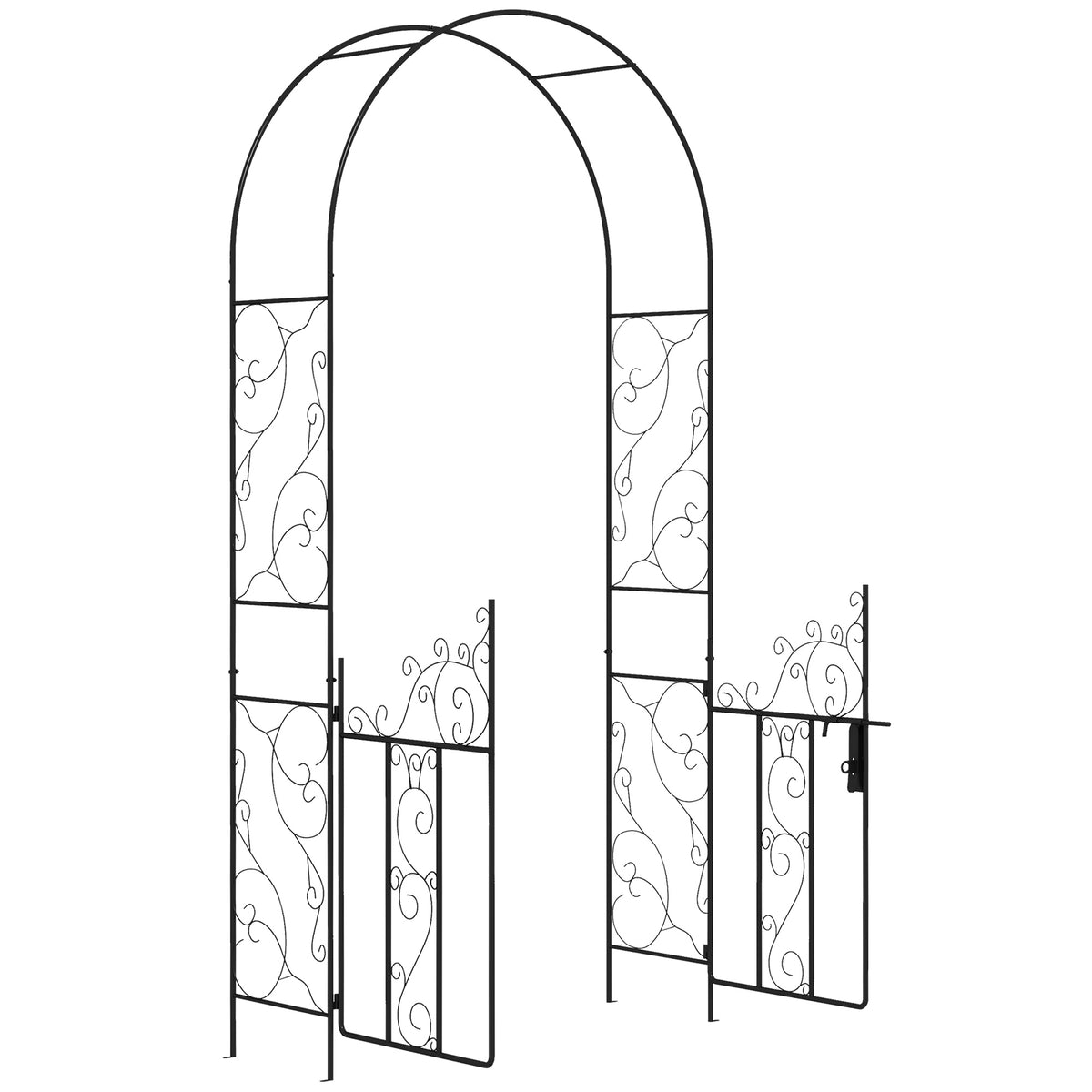 Outsunny Outdoor Garden Arch with Double Gates, Metal Garden Arbor for Climbing Plants, Roses, Vines, Wedding Arch for Outdoor, 125L x 38W x 227H cm, Black