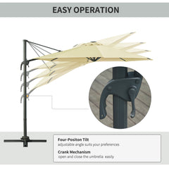 Outsunny 3(m) LED Cantilever Parasol Garden Sun Umbrella w/ Base and Solar Lights Beige