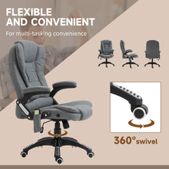 Vinsetto Massage Recliner Chair Heated Office Chair with Six Massage Points Linen-Feel Fabric 360√Ç¬∞ Swivel Wheels Grey