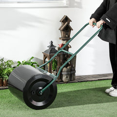 Outsunny √è‚Ä†50cm Steel Garden Lawn Roller Push Pull w/ Fillable Cylinder Water Sand Plug Lawn Flatten Seed Sow Rolling Drum w/ Handle