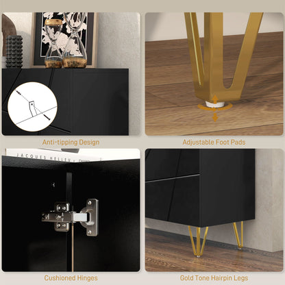 HOMCOM Modern Luxe High Gloss Sideboard, with Hairpin Legs - Black