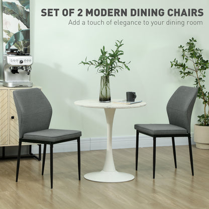 HOMCOM Velvet Dining Chairs Set of 2, Modern Upholstered Kitchen Chairs with Metal Legs, Curved Back and Padded Seat, Armless Side Chairs for Dining Room, Bedroom, Living Room, Grey