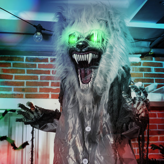 HOMCOM 6'8" Skeleton Werewolf Halloween Animatronic, with Glowing Eyes