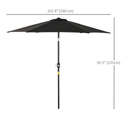 Outsunny 2.6M Garden Parasol Umbrella with Tilt and Crank, Outdoor Sun Parasol Sunshade Shelter with Aluminium Frame, Black