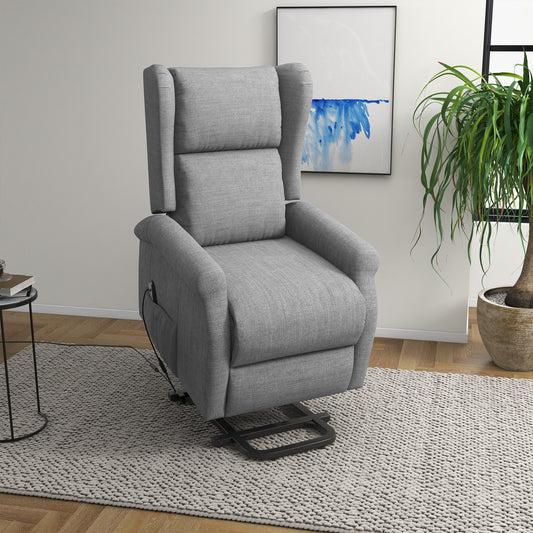 HOMCOM Power Lift Recliner Armchair, Electric Lift Chair for Elderly, Fabric Riser and Reclining Chair with Remote Control, Side Pockets, Extended Footrest, for Living Room, Grey