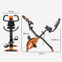 SPORTNOW 5-In-1 Folding Exercise Bike with Arm Workout Bands, Quiet 8-Level Magnetic Resistance Foldable Exercise Bike with LCD, Tablet Holder, Hand Pulse Sensor for Home Use Indoor Cycling, Orange