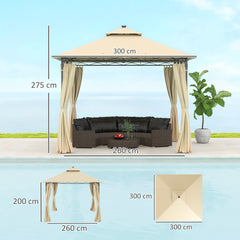 Outsunny 3 x 3 m Solar LED Metal Gazebo - Beige