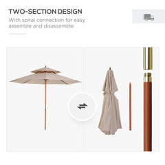 Outsunny 2.7m Elegant Wooden Frame Parasol Umbrella - Beige