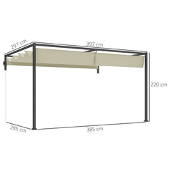 Outsunny 3 x 4m Steel Pergola, with Retractable Canopy - Khaki