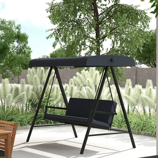 Outsunny Three-Seat Garden Swing Chair, with Adjustable Canopy - Dark Grey