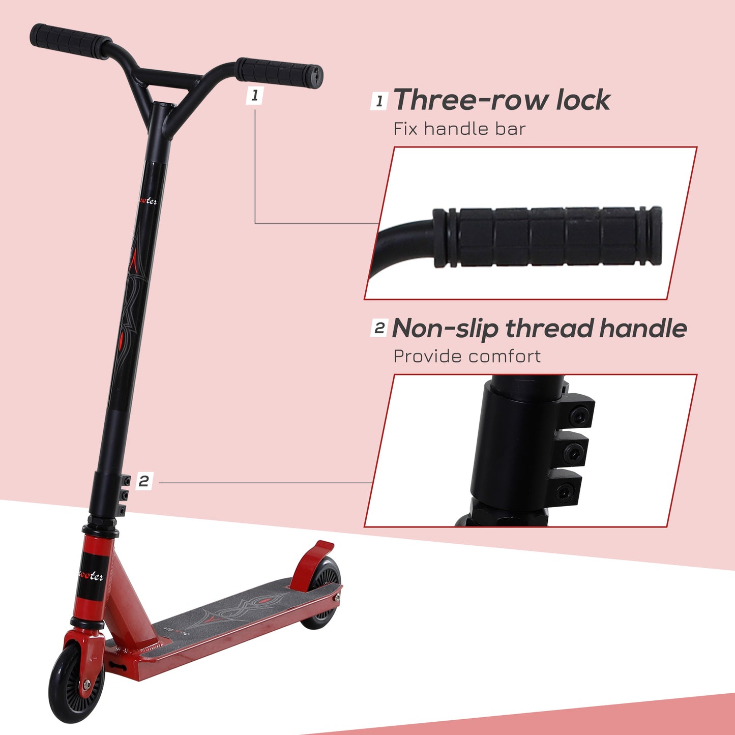 HOMCOM Street Stunt Scooter Intermediate and Beginner Freestyle Tricks Scooters For 14+ Teens Adult w/ Rear √è‚Ä†10cm Wheel & Brake - Red