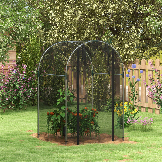 Outsunny Galvanised Steel Fruit Cage, Plant Protection Tent with Zipped Door, 1.2 x 1.2 x 1.9m, Black