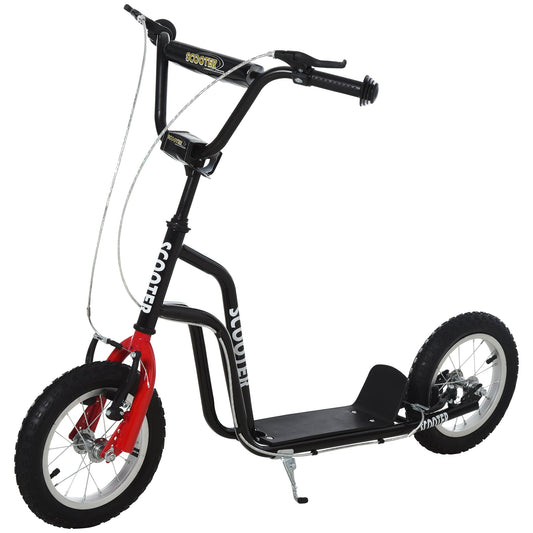 HOMCOM Stunt Scooter, Kids Scooter, 12'' Rubber Tyre Kick Scooter with Adjustable Handlebar, Dual Brakes, Black