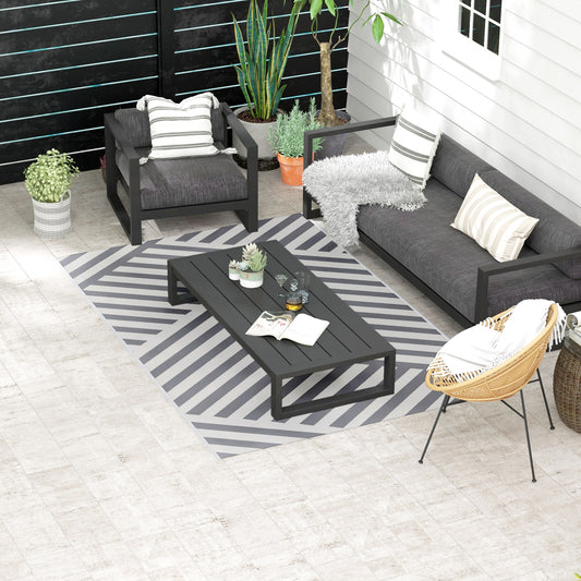 Outsunny Plastic Straw Reversible RV Outdoor Rug with Carry Bag, 182 x 274cm, Grey and Cream