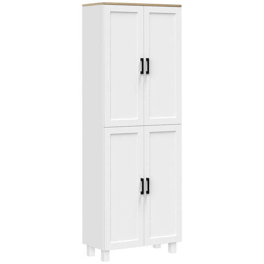 HOMCOM Freestanding Kitchen Cupboard, 4-Door Storage Cabinet Organizer with Adjustable Shelves White