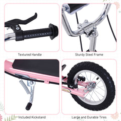 HOMCOM Kids Scooter, Teen Kick Scooter with Rubber Wheels, 16" Front Wheel, Height Adjustable Handlebar, Dual Brakes, Kick Stand, for 5+ Years, Pink