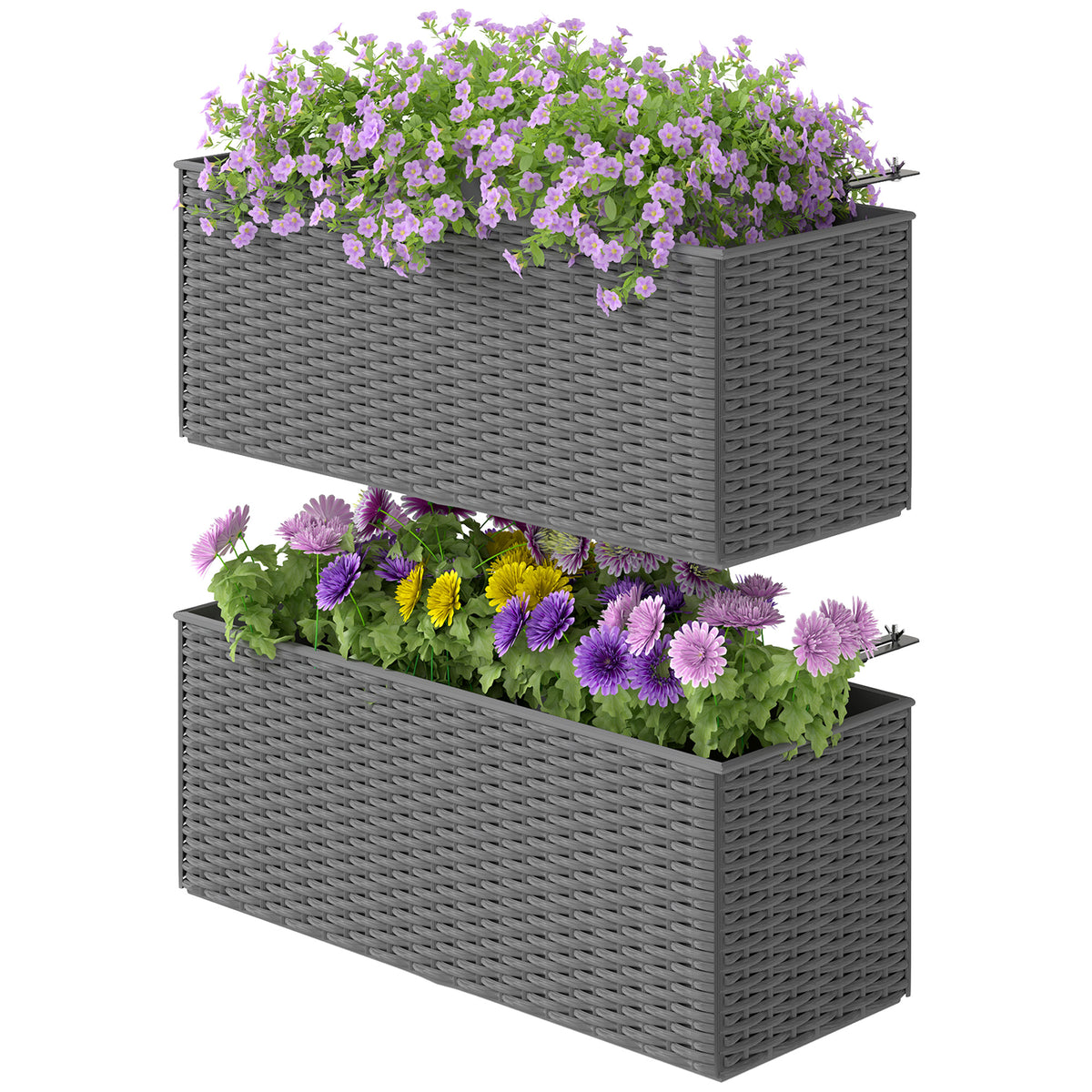 Outsunny Set of Two Rattan-Effect Planters - Grey