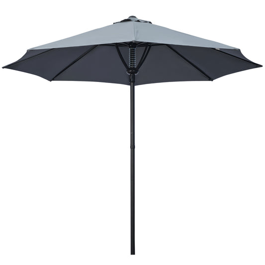 Outsunny Garden 3(m) Parasol Umbrella, Outdoor Market Table Umbrella Sun Shade Canopy with 8 Ribs, Easy Push to Open, Grey