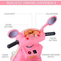 HOMCOM Kids Electric Ride On Toy Car 6V Electric Motorbike with Chargeable Battery Headlight and Music for 3-5 Years - Pink