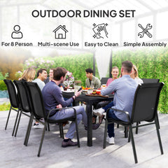 Outsunny 8 Seater Garden Dining Set with Stacking Chairs, Rectangular Tempered Glass Top, Garden Furniture Set, Outdoor Dining Table and Chairs for Patio, Balcony, Poolside, Black