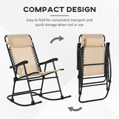 Outsunny Folding Rocking Chair Outdoor Portable Zero Gravity Chair w/ Headrest Beige