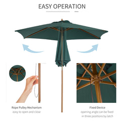 Outsunny 2.5m Wood Garden Parasol Sun Shade Patio Outdoor Wooden Umbrella Canopy Green