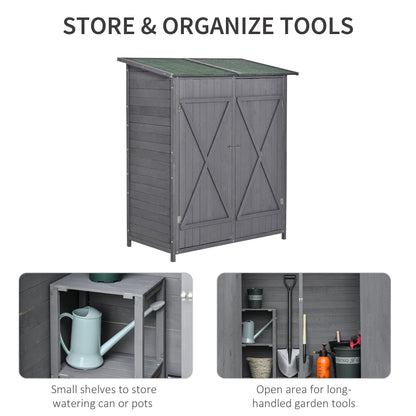 Outsunny 139 x 75 Fir Wood Garden Shed, with Asphalt Roof - Grey