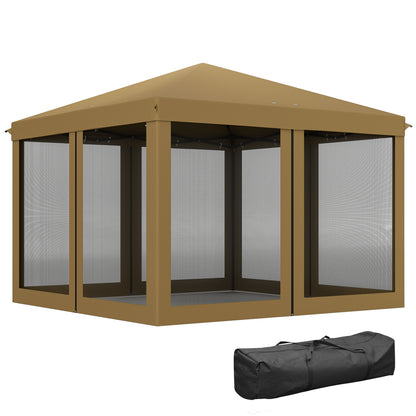 Outsunny 3 x 3√Ç m Pop Up Gazebo, 420D Garden Tent Canopy with Removable Mesh Sidewall Netting, Carry Bag for Garden Patio Outdoor, Khaki