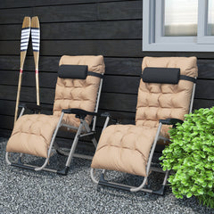 Outsunny 2 Piece Reclining Zero Gravity Sun Loungers with Cushions, Khaki