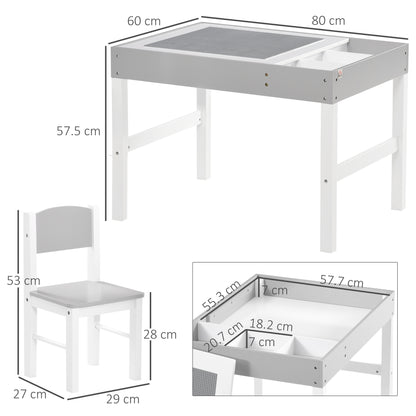 HOMCOM Kids Table and Chair Set, with Storage Space - Grey