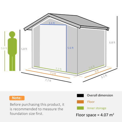Outsunny 8 x 6ft Metal Garden Shed, House Hut Gardening Tool Storage with Ventilations, Sliding Door, Sloped Roof and Foundation Kit for Garden, Patio, Brown