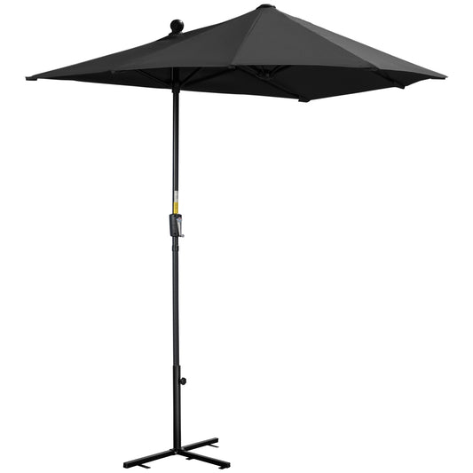 Outsunny 2m Half Parasol Market Umbrella Garden Balcony Parasol with Crank Handle, Base, Double-Sided Canopy, Black