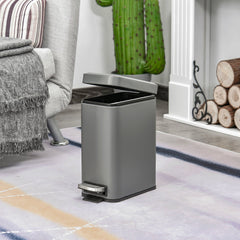 HOMCOM 5L Rectangular Compact Bin Steel Body Removable Bucket Quiet-Close Lid w/ Pedal Lid Rubbish Trash Can Home Office Bedroom Bathroom Living Room Garbage Tidy Clean Grey