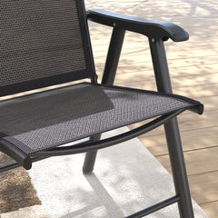 Outsunny Set of 4 Foldable Metal Garden Chairs Outdoor Patio Park Dining Seat Furniture Charcoal Grey