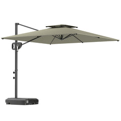 Outsunny Cantilever Parasol with Weighted Base Double Top Garden Parasol Square Hanging Patio Umbrella with Crank Tilt Light Grey