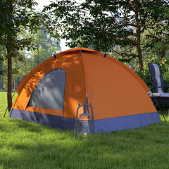 Outsunny 2 Person Camping Tent, Dome Tent with Zipped Doors, Storage Pocket, Portable Handy Bag, Orange