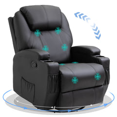 HOMCOM Recliner Chair, Recliner Massage Rocker Chair with 360√Ç¬∞ Rotate, 165√Ç¬∞ Reclining Function, Adjustable Footrest, Swivel Armchair Single Sofa for Living Room with Drink Holders, Side Pockets, Black