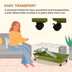 قفص للحيوانات الصغيرة من PawHut مع عجلات وزجاجة مياه وطبق طعام ومنصة ومنحدر 89 × 44 × 43 سم، أخضر