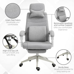 Vinsetto Office Chair, Ergonomic Desk Chair, High Back Fabric Work Chair with 160√Ç¬∞ Reclining Backrest, Retractable Footrest, Neck and Lumbar Pillow for Home and Study, Grey