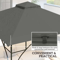 Outsunny 3x3(m) Replacement Gazebo Canopy, Double Tier Roof Top for Garden, Patio, Outdoor, Grey (TOP ONLY)